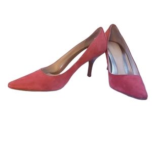 Calvin Klein 7.5 short kitten heels shoes pumps Red Suede